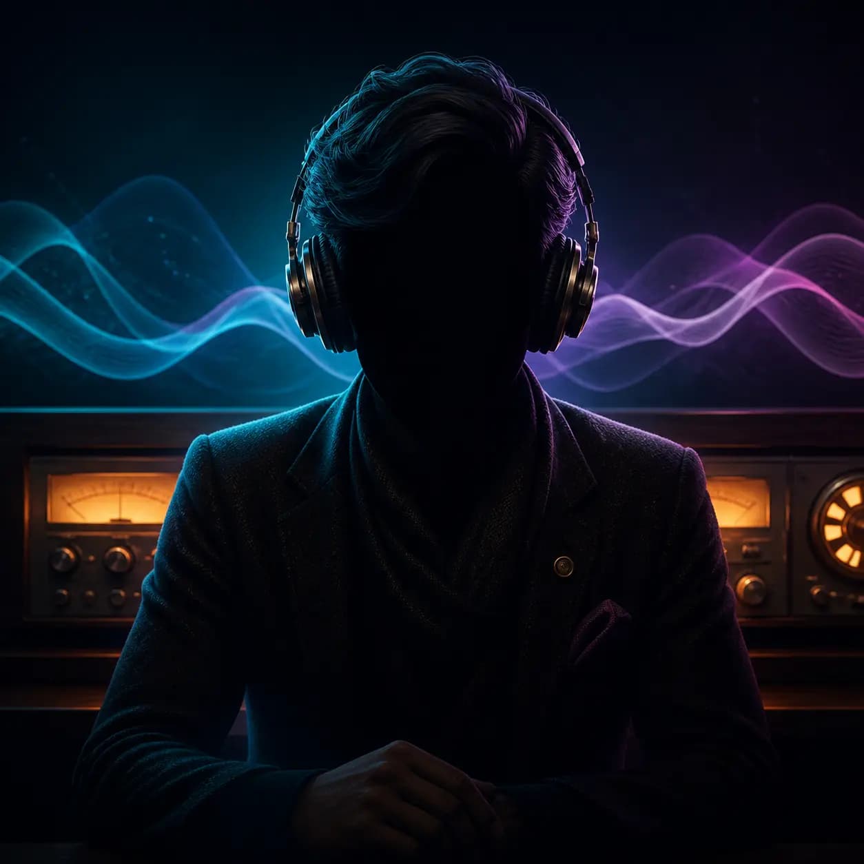 Symboliczna postać DJ MuzaIK w studiu radiowym